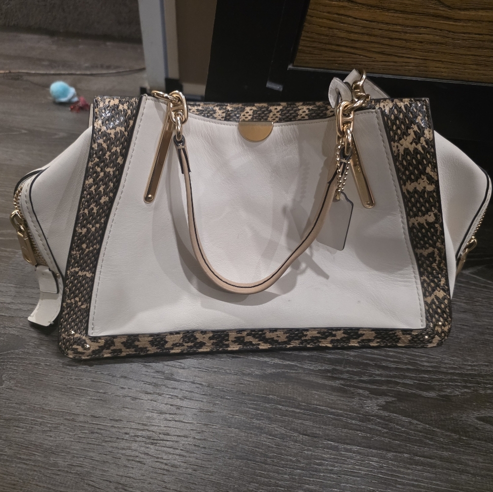 Coach Dreamer 36 Snake Skin Ivory Handbag Python Gold Python Chalk White